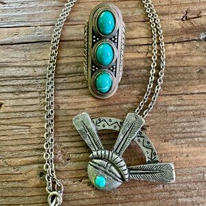 Turquoise and Silver Necklace and Ring Set